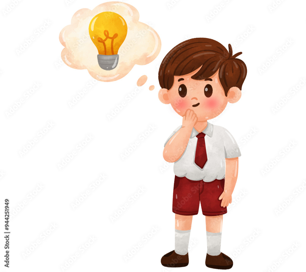 Elementary School Student Thinking idea Watercolor