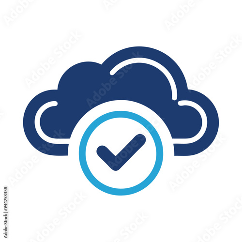 Cloud computing datum with verified checkmark icon illustration on a transparent background