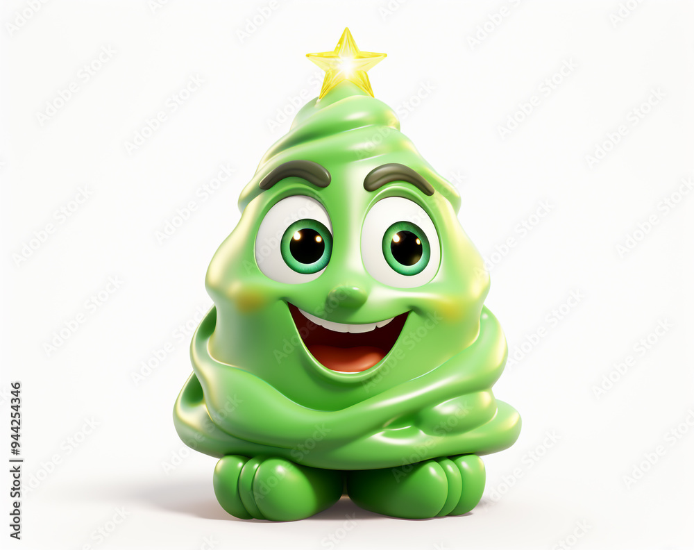 3D funny Christmas tree cartoon on light background. Christmas celebration time 3D funny Christmas tree cartoon on light background. Christmas celebration time
