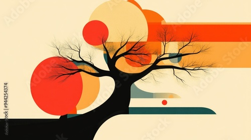 Abstract tree illustration suitable for architectural collages and appliques