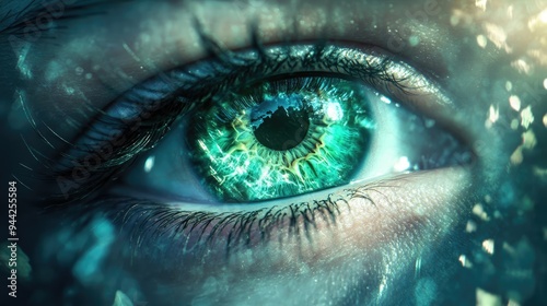 Close-Up of a Human Eye with a Green Iris