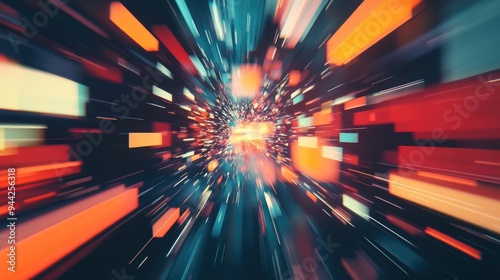 Abstract geometric elements with a fast zoom motion background showcasing a high speed lighting effect for design and illustration purposes