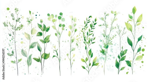 Wallpaper Mural Collection of greenery floral designs with watercolor splashes featuring isolated illustrations on a clean white backdrop Torontodigital.ca
