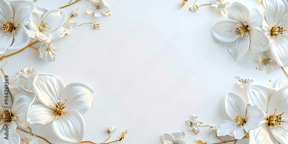 WHITE FLOWERS AROUND AN EMPTY SPACE MOCKUP