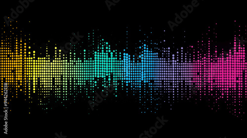 Colorful dotted sound waves. Vibrant equalizer graphic with a pixelated style