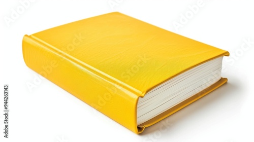 Vibrant yellow leather bound book set against a clean white surface