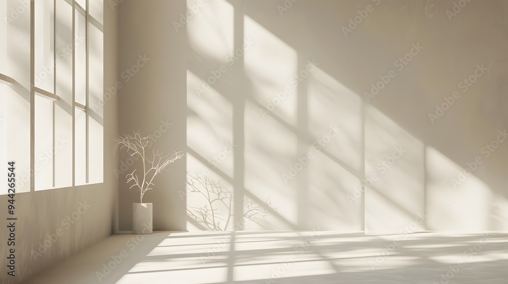 Obraz premium An empty room with windows and light, in the style of minimalist purity, white.