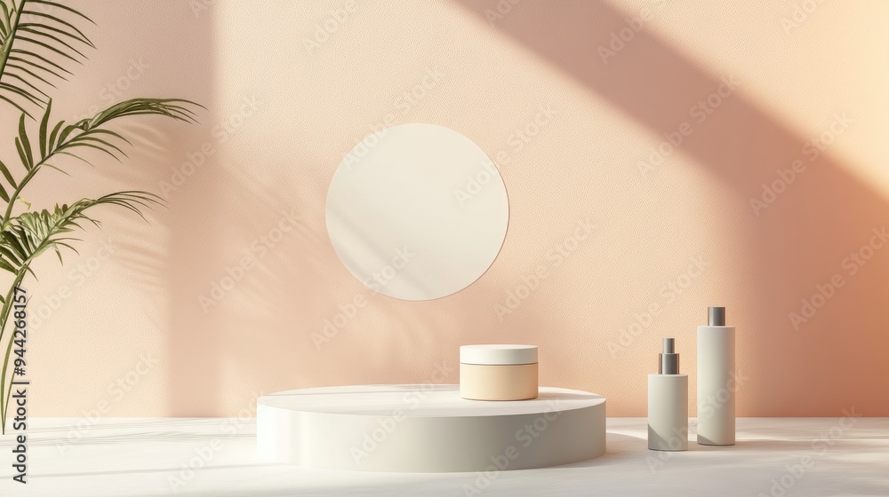 3D podium background featuring a space for product display and promotion ideal for showcasing cosmetic items enhancing product visibility and presented in a minimalist style 3D podium background featuring a space for product display and promotion ideal for showcasing cosmetic items enhancing product visibility and presented in a minimalist style