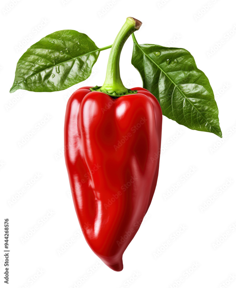 fresh red bell pepper with green leaves, cut out