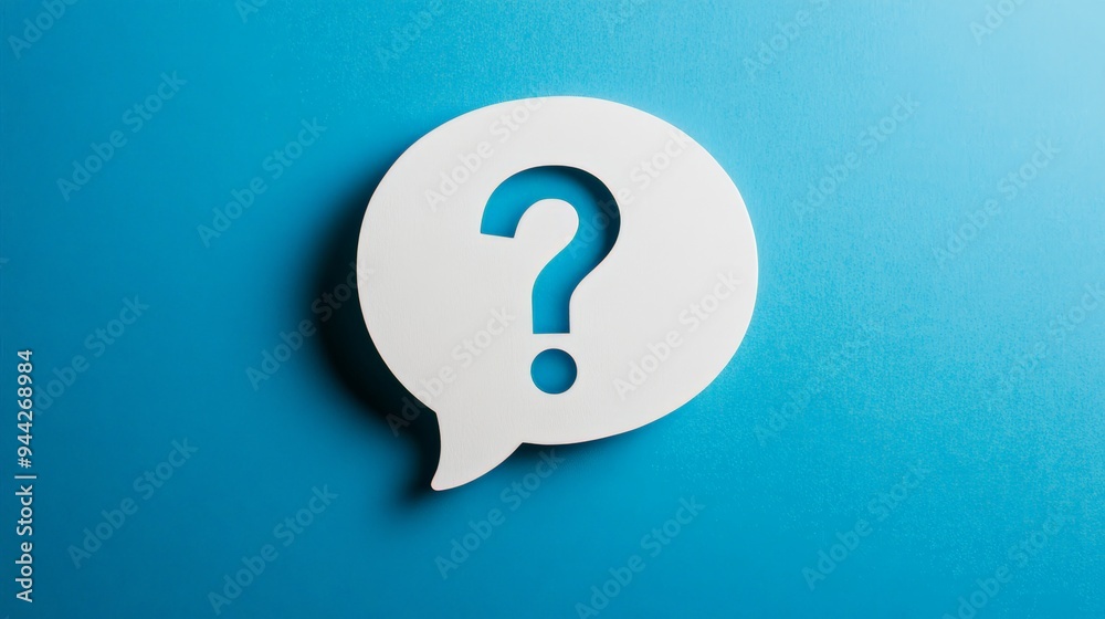Speech bubble with a question mark on a blue background symbolizing inquiry and communication. Speech bubble with a question mark on a blue background symbolizing inquiry and communication.