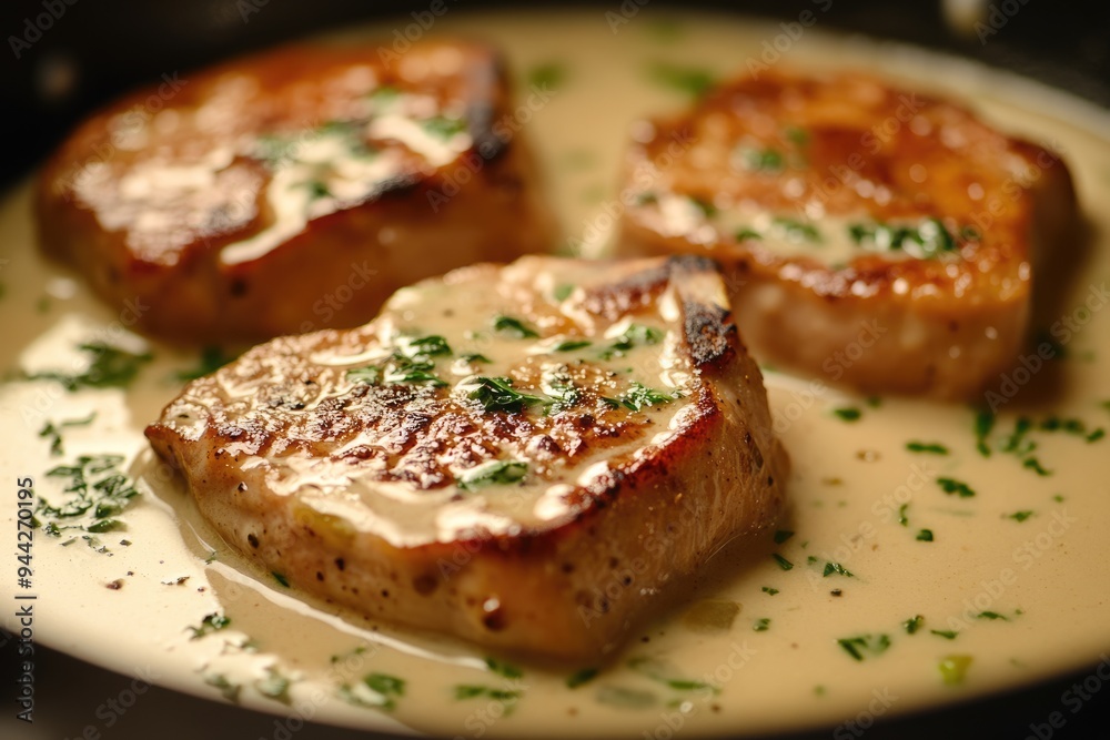 Apple Pork Chops: American Up High Cooked in Cider Cream Sauce Pan Apple Pork Chops: American Up High Cooked in Cider Cream Sauce Pan