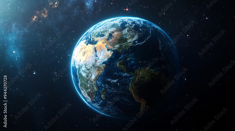 Fototapeta premium This artistic representation of our solar system showcases a vibrant array of planets, each depicted with unique colors and swirling gaseous atmospheres. The planets appear to 
