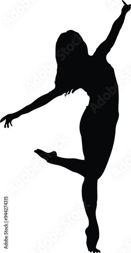 Woman Doing Yoga at home hand drawn vector silhouette 