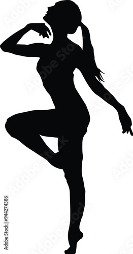 Woman Doing Yoga at home hand drawn vector silhouette 
