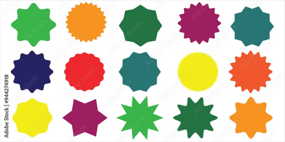 Set sunburst badges. Set of vector starburst, sunburst badges. Simple flat style vintage labels, stickers. Collection star label. Different starburst Set sunburst badges. Set of vector starburst, sunburst badges. Simple flat style vintage labels, stickers. Collection star label. Different starburst