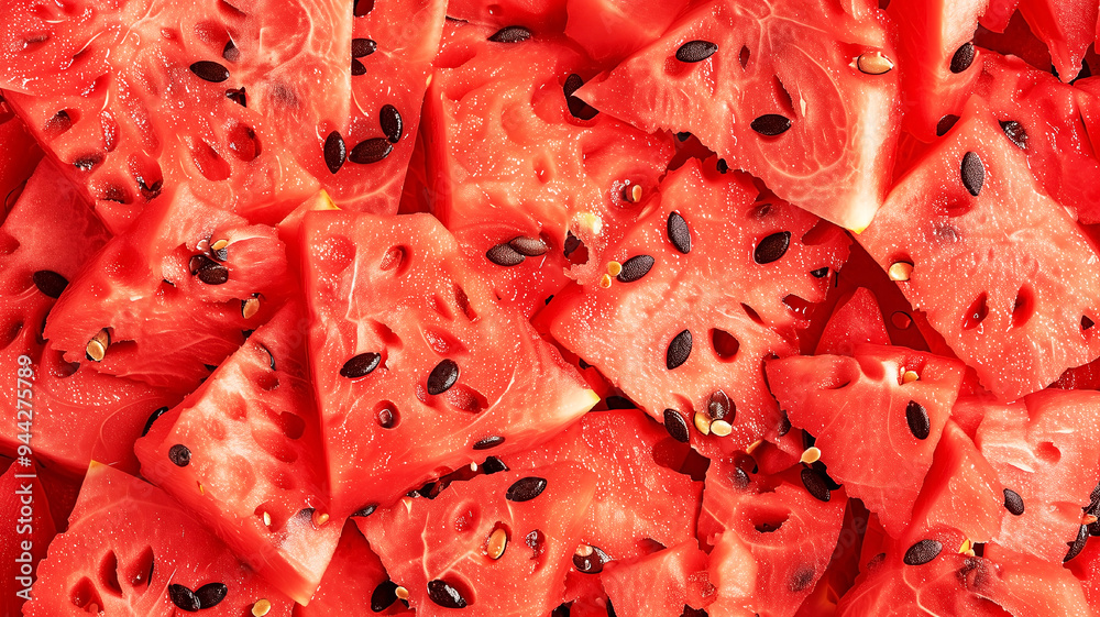 Juicy red flesh watermelon slices with a seeds. Generated AI Juicy red flesh watermelon slices with a seeds. Generated AI