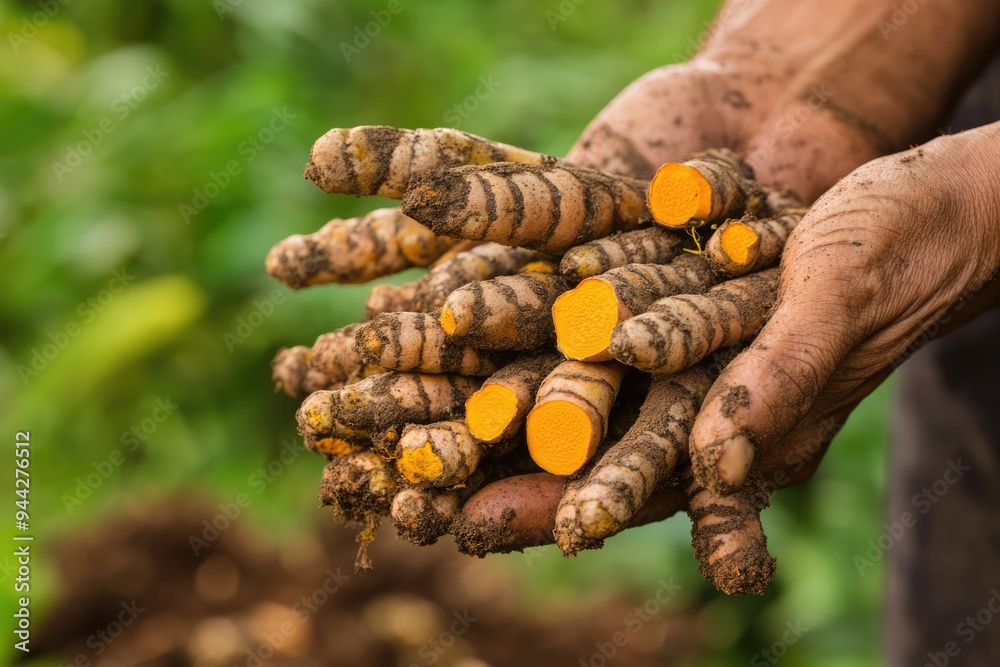Turmeric Field. Harvesting Herb Plants for Cosmetic and Medicine Purposes Turmeric Field. Harvesting Herb Plants for Cosmetic and Medicine Purposes