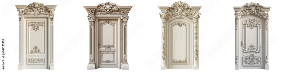 set of elegant door frame with intricate carvings, Sophisticated Door Frame Featuring Intricate Designs,Exquisite Carved Door Frame with Elegant Detailing, on a transparent backgrounds set of elegant door frame with intricate carvings, Sophisticated Door Frame Featuring Intricate Designs,Exquisite Carved Door Frame with Elegant Detailing, on a transparent backgrounds