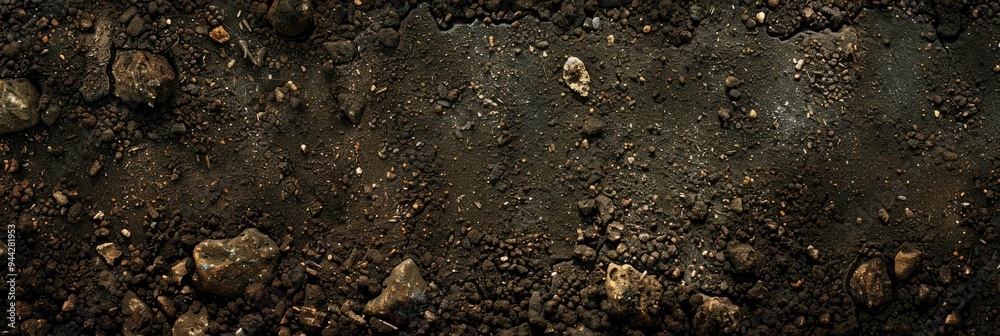 Soil texture, dark color with small pebbles and organic matter. Soil texture, dark color with small pebbles and organic matter.