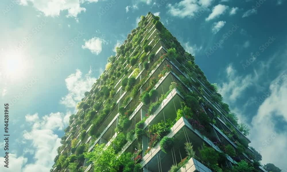 A tall building with a lot of greenery on it A tall building with a lot of greenery on it