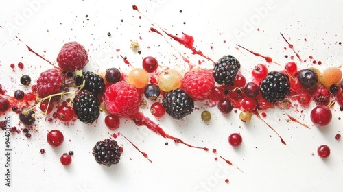 Smashed Berries and Juice Splashes on White Surface photo