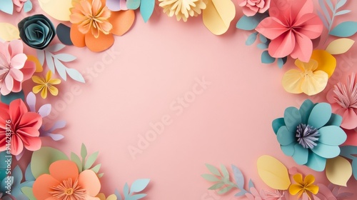 Papercut Flower Frame on Light Pink Background, Artistic Design