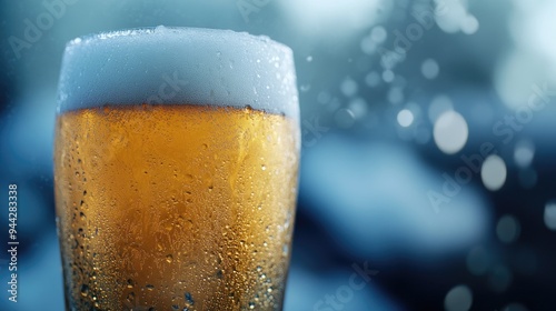 Close-up of a Cold Beer Glass with Condensation