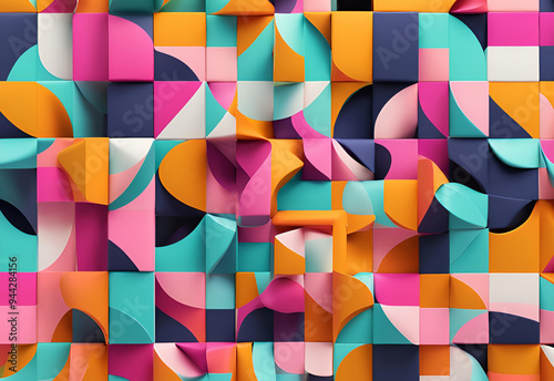 Fototapeta Naklejka Na Ścianę i Meble -  3d render, abstract colorful geometric background, polygonal design