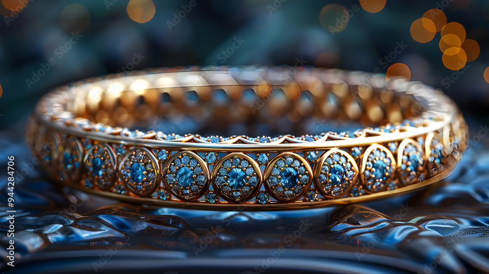 Gold Bracelet with Blue Gems 3D Illustration Gold Bracelet with Blue Gems 3D Illustration
