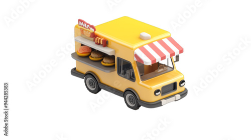 3d isometric food truck isolated on white background