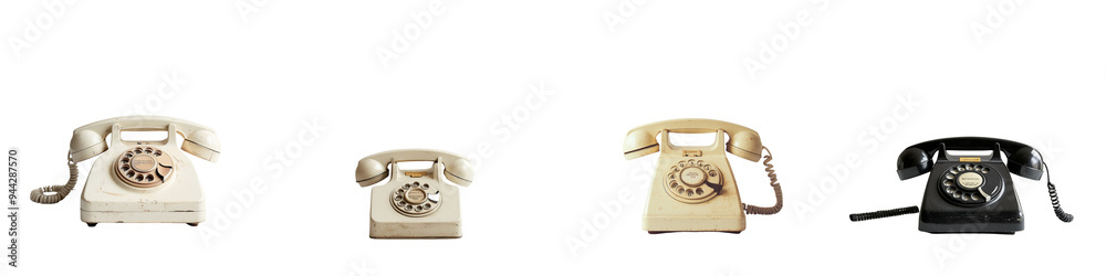 set of An old fashioned rotary telephone on a stark table, highlighting vintage charm, on a transparent backgrounds set of An old fashioned rotary telephone on a stark table, highlighting vintage charm, on a transparent backgrounds
