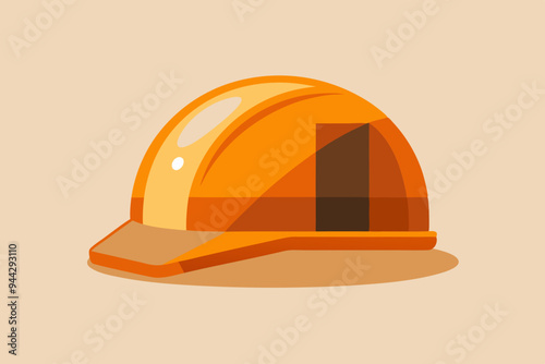 Image showcases an orange construction helmet on a beige background, illustrating construction safety gear with excellent detail and the importance of workplace safety equipment.
