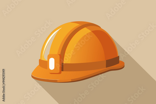 Image showcases an orange construction helmet on a beige background, illustrating construction safety gear with excellent detail and the importance of workplace safety equipment.
