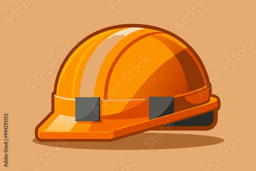 Image showcases an orange construction helmet on a beige background, illustrating construction safety gear with excellent detail and the importance of workplace safety equipment.
