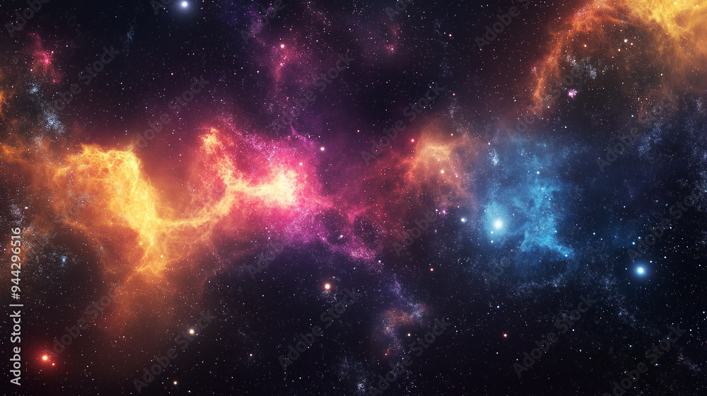 A colorful galaxy with a yellow star in the middle A colorful galaxy with a yellow star in the middle