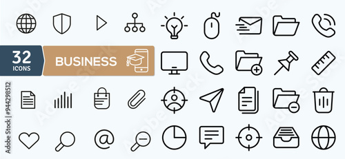 Vector set of linear icons related to business process, team work and human resource management. Mono line pictograms and infographics design elements