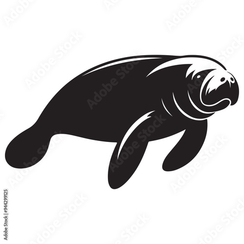 Black And White Manatee Silhouette illustration