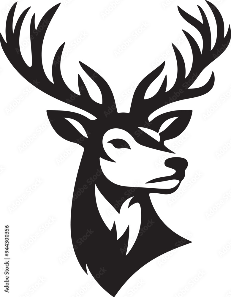 Fototapeta premium Deer Antlers Head Logo – Wildlife Silhouette Vector Illustration for Designers
