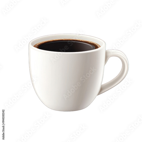 A clean, white coffee cup filled with rich, dark coffee. Perfect for showcasing a cozy beverage moment. transparent background