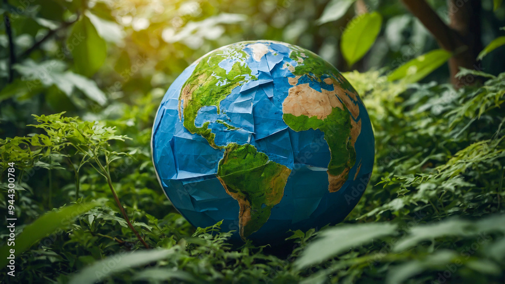 World globe around green foliage. A symbol of concern for the environment and nature conservation. AI-Generated World globe around green foliage. A symbol of concern for the environment and nature conservation. AI-Generated