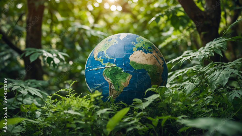 World globe around green foliage. A symbol of concern for the environment and nature conservation. AI-Generated World globe around green foliage. A symbol of concern for the environment and nature conservation. AI-Generated