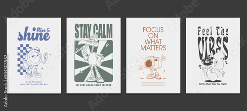 Set of retro 70s posters with motivational quotes, vector illustration