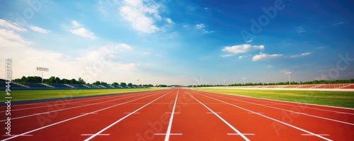 Empty running track with blue sky