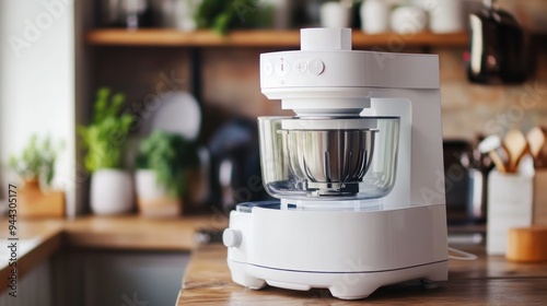 White Stand Mixer on a Wooden Counter photo