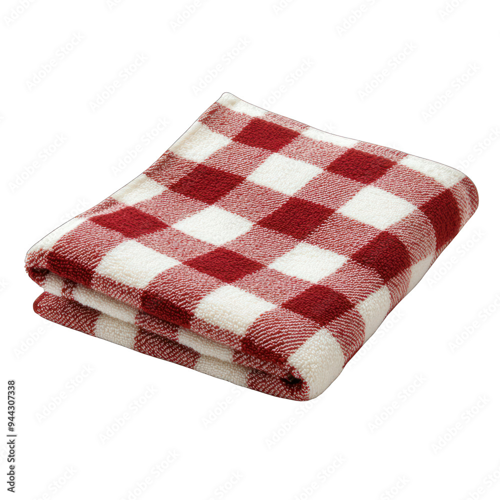 A cozy folded towel featuring a classic red and white checkered pattern, perfect for kitchens or picnics. transparent background A cozy folded towel featuring a classic red and white checkered pattern, perfect for kitchens or picnics. transparent background