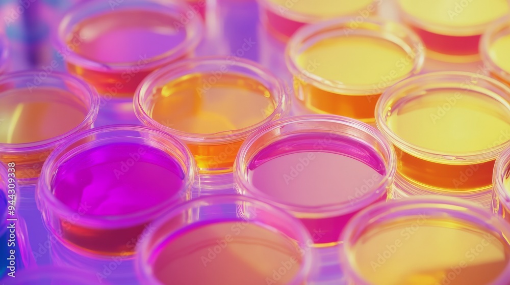 Colorful Petri Dishes in Lab Setting Colorful Petri Dishes in Lab Setting