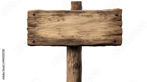 a light wooden sign on a long wooden pole on transparency background PNG