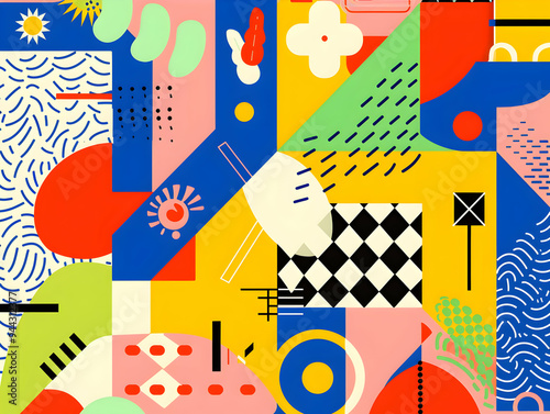 Playful Abstract Design with Bold Shapes, Bright Colors, and Geometric Elements 