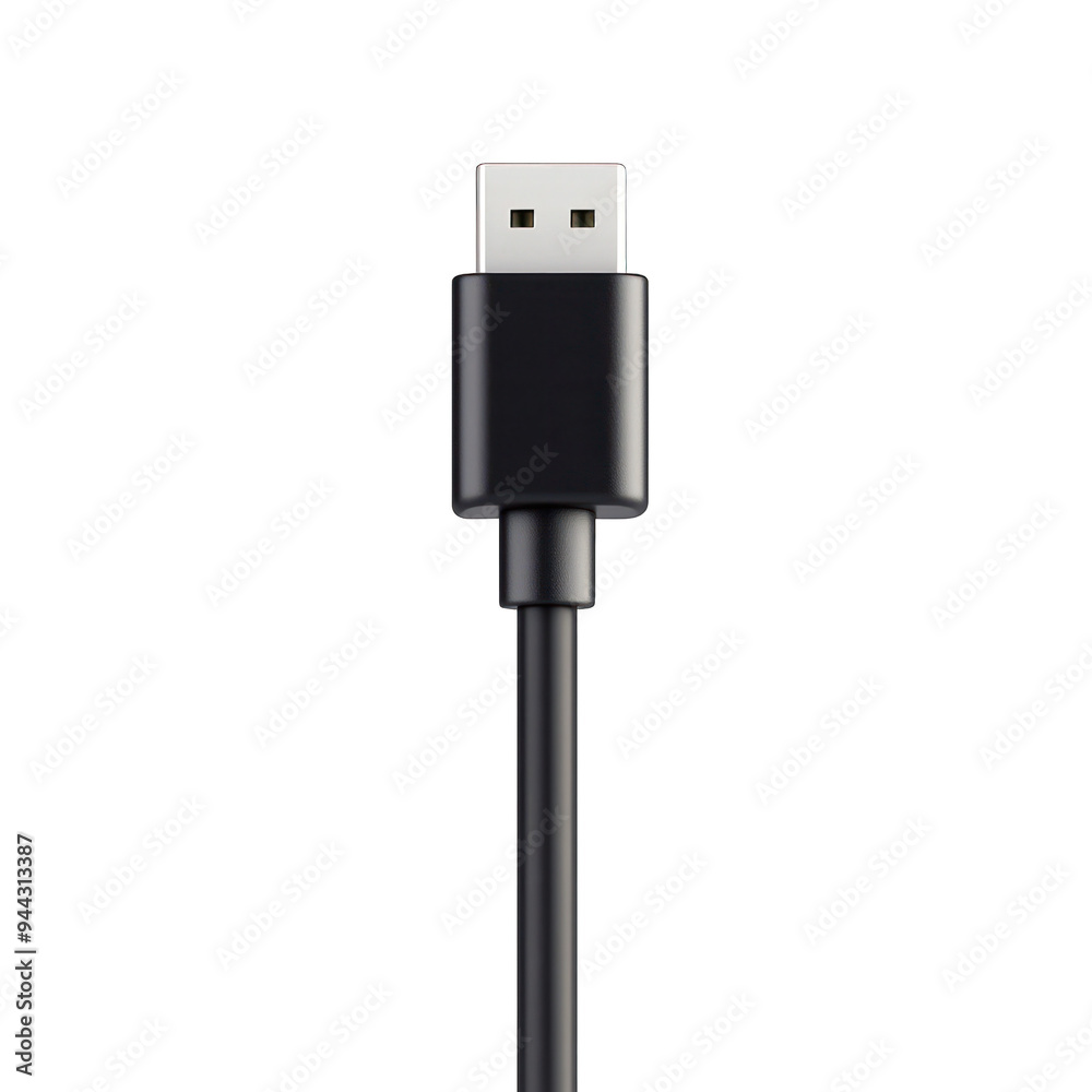 A high-quality close-up of a black USB cable end, ideal for tech-related content and modern electronic devices. transparent background A high-quality close-up of a black USB cable end, ideal for tech-related content and modern electronic devices. transparent background