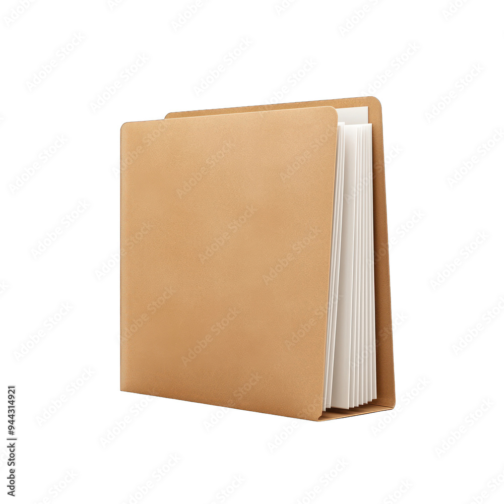 Naklejka premium A minimalist tan folder with blank pages, perfect for organizing documents or as a stylish office accessory. transparent background